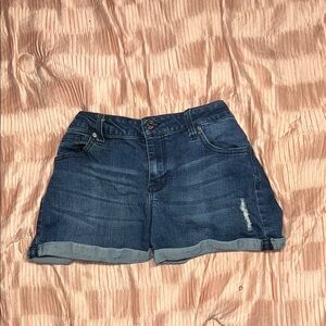 Celebrity Pink Blue Jean Shorts Distressed Cuffed